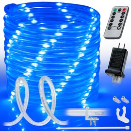 WYZworks 25ft Blue LED Outside Rope Light - 8 Modes, Waterproof Permanent Outdoor Accent Lighting w/Remote, Flexible Clear Tube, ETL Certified, Exterior Christmas Patio Palm Tree Yard Ambient