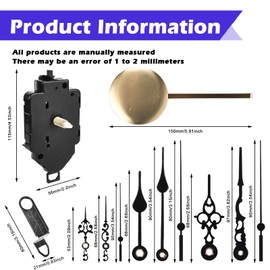2 Stück Pendeluhrwerk, Lautlos Quarz Pendeluhr Werk, Uhrwerk mit 3 Uhrzeiger Sets Und Pendel für Wanduhr Ersatz Werk für Pendeluhr, DIY Reparaturteile Pendel Uhrwerk (23mm Welle)