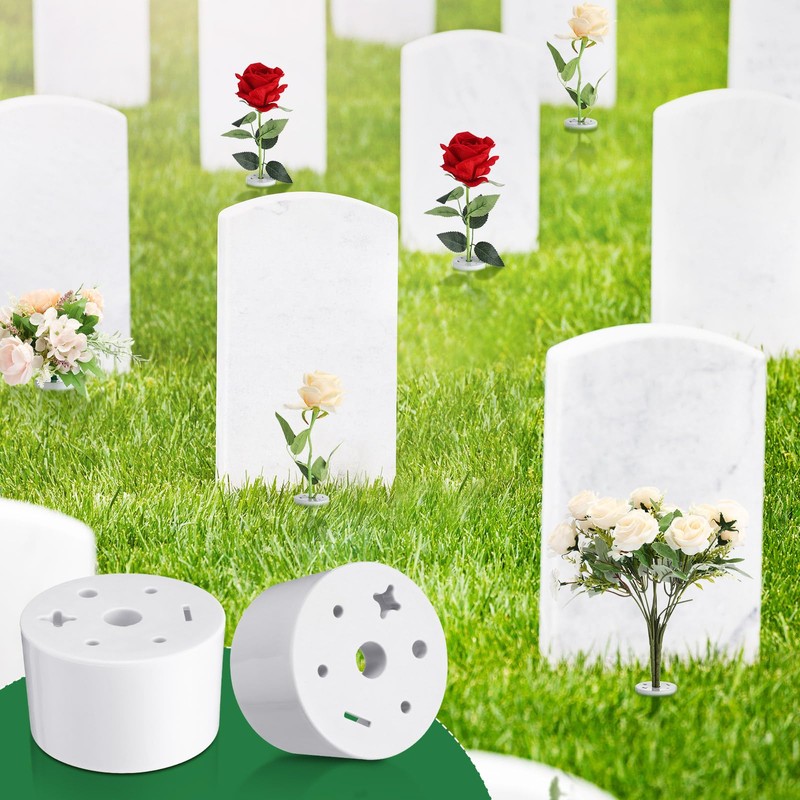FillTouch 4 Pcs Cemetery Grave Vase Inserts Plastic Flowers Holder