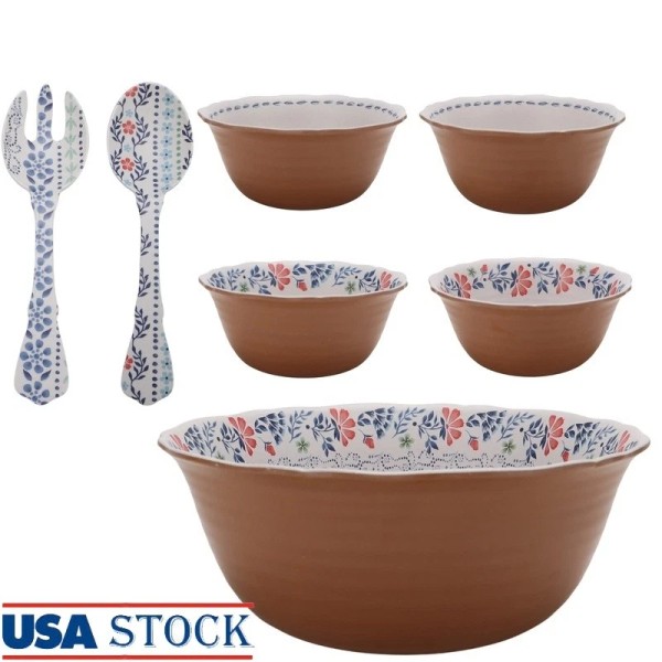 Unbranded 7-Piece Salad Bowl Set Dishwasher Safe Mixing Serving Dinnerware