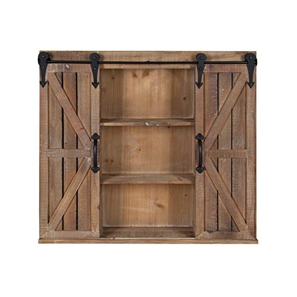 Kate and Laurel Cates Decorative Wood Wall Storage Cabinet with Two Sliding Barn Doors, Rustic Brown