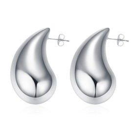 Tear Drop Earrings For Women, Chunky Gold Hoop Earring Lightweight Hollow Eardrop Trending Statement Pierced Polished Hypoallergenic Gift Jewelry, Large, Copper Sterling Silver, No Gemstone