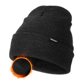 Wmcaps Knit Beanie for Men, Unisex Classic Winter Hats, Fleece Lined Cuffed Mens Beanie and Women, Workwear Thermal Woolly Hat, Birthdays for Her or Him, Cool Stuff(Dark Linen Grey)