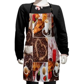 Ambesonne Coffee Apron, Collage of Different Photos Breakfast Theme Croissant Coffee Beans and Strawberries, Small Apron Bib with Adjustable Ties for Baking Painting, Small Size, Multicolor