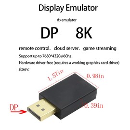 Xynsviu DP DisplayPort Video Card Display Emulator EDID Emulator Plug Display Port Dummy Compatible (8K (7680x4320@60Hz/30Hz))