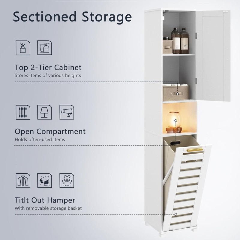 VECELO 66'' Tall Tilt Out Laundry Hamper Cabinet, Hidden Laundry