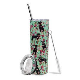 Baiheyi Rottweiler Tumbler Stainless Steel Vacuum Insulated Double Wall Travel Tumbler - Dog Lovers Gifts for Women - Insulated Coffee Tumblers for Hot and Cold Drinks - With Straw and Lid 20 OZ