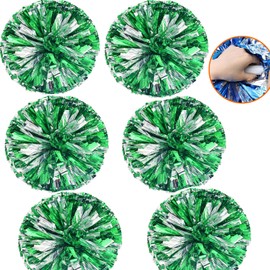 Pack of 6 Pom Poms Cheerleading, Cheerleader Pompoms, 12 Inch Metallic Cheerleading Pompoms, Cheer Poms with Handle, Cheerleader Pompoms Hand Flowers for Sports Dance Cheering Children Adults (Green +