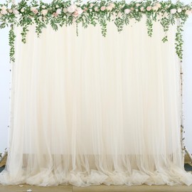 Champagne Tulle Backdrop Curtain for Parties Wedding 10ft×8ft Champagne Sheer Backdrop Curtains for Baby Shower Bridal Shower Reception Birthday Party Photoshoot Decorations 2 Panels 5ft × 8ft