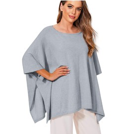 Iris Sprite Women's Pullover Poncho Elegant Poncho Scarf Knitted Cape Cardigan for Women, gray, One size