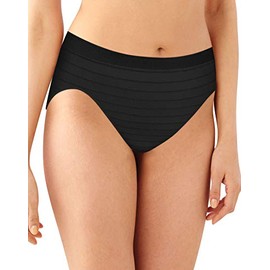 Bali Women's Seamless Hi-Cut Panty, Comfort Revolution Microfiber Brief, Full Coverage Underwear, Black Stripe, 7