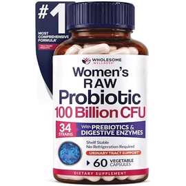 Wholesome Wellness Dr. Formulated Raw Probiotics for Women 100 Billion CFUs Capsules with Prebiotics, Digestive Enzymes, Approved for Adults, Shelf St
