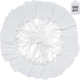 BBX 500 etiquetas blancas con cuerda, 3.5 x 2.2 cm, Paquete de 500 piezas