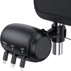 KACEPAR 3 in 1 Car Charging Station Box, Headrest Mount, 3 USB Ports, USB Type C, Fast Charging, Black