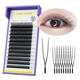 SEEDEW Parallel YY U Shape Lash Extensions, 0.07mm C Curl MIX8-15mm 12 Rows/Tray, PBT Soft Natural False Eyelashes Grafting for Beginner/Tech Artist, Beauty Salon(Black-0.07-C-MIX8-15mm)