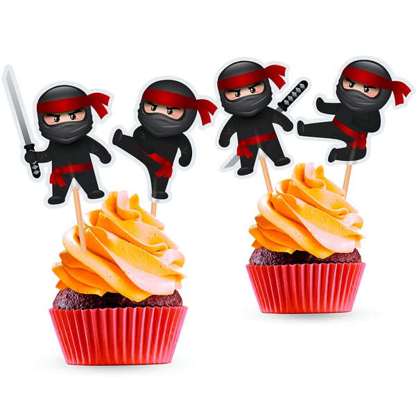 Decoración para cupcakes de ninja – Suministros de decoración de fiesta de cumpleaños ninja temática de karate – 24 piezas