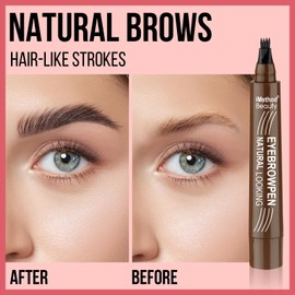 iMethod Eyebrow Pen - Eyebrow Pencil Magical Upgraded Eye Brow Pencils for Women with 4 Fork Tip & Spoolie Brush for Hair-Like Natural Brows, Last All-Day, Microblading Eyebrow Pen, Reddish Brown