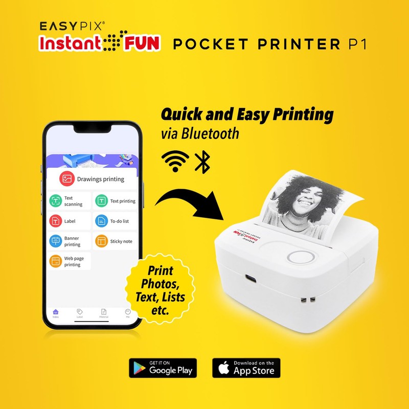 Easypix InstantFUN Pocket Printer P1 Mobile Mini Printer, Black and