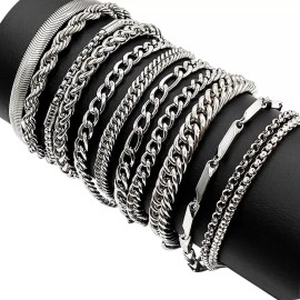 Pulseras Hombre Acero Inoxidable 12 Piezas Plata Joyería