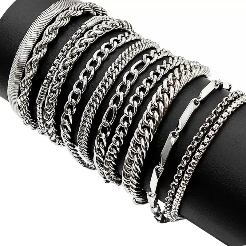 Pulseras Hombre Acero Inoxidable 12 Piezas Plata Joyería