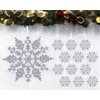 12pk Glitter Snowflake Hanging Decorations, Christmas Tree Snowflake Baubles/Ornaments (Silver)