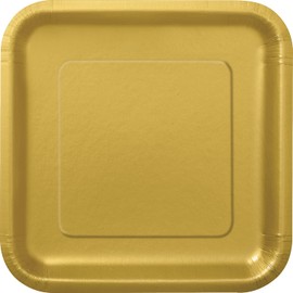 Unique 33243EU Eco-Friendly Square Paper Plates-23 cm-Gold Colour-14 Count (Pack of 1), Pack of 14