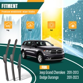 KVQ Windshield Wiper Blades Replacement for Jeep Grand Cherokee 2011-2013 Dodge Durango 2011-2023,Original Equipment Replacement Front Rear Wiper Blade Set - 22" 21" 12" (Set of 3)