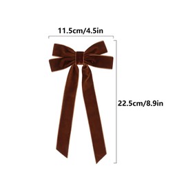 4Pcs Hair Bows for Women, Black Velvet Bow Hair Clips with Long Tail for Girls, Hair Accessories for Women Girls Toddlers(Black, Khaki)