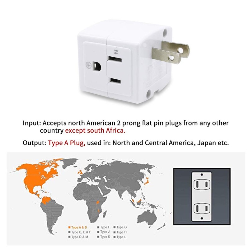 SYCON Adapter Outlet Extender, 2-Prong to 3-Prong Mini Wall Plug,