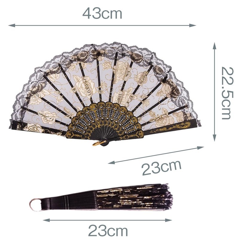LOYELEY Flower Fan Rose Pattern Folding Dance Dance Spanish Don
