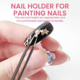 ESUOHYM Wooden Stand for Nails Art Display Practice 2 Set, 1 Heart Shaped Acrylic Magnetic Nail Stand, Fake Nail Holder with 200 Pieces Double-sided Tape, For Home DIY Salon Supplies (Large)