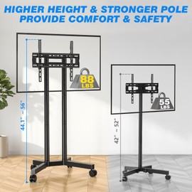 Rfiver Rolling TV Stand for 32-70 Inch Screens, Height Adjustable Mobile TV Stand on Wheels Holds up to 88Lbs, Mobile TV Cart, Portable TV Stand for Outdoor, Home, Office