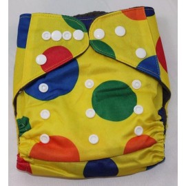 Happy Tushy One Size Charcoal Bamboo Cloth Diaper with pocket & Insert Fits 10-40lb - Yellow with color circles