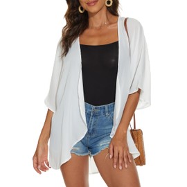 Gosunny Women's Summer Tops Beach Kimono Boho Bikini Cover Up Oversized Floral Print Cardigan, White