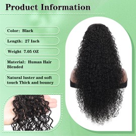 Youthfee 27” Drawstring Ponytail Deep Curly Heat Resistant Instant Clip Ponytail Extension Protective Style Afro Kinky Curly Hair Pieces for Women