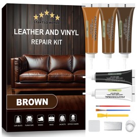 STARTSO WORLD Brown Leather & Vinyl Repair Kit for Furniture, Couches, Car Seats, Sofas, Boat Seats, Jackets with Easy Instructions, Repair Scratches, Tears, and Holes in Pleather, Genuine Leather
