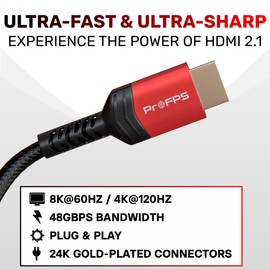 ProFPS HDMI Cable 2.1 - 1 Metre - 8K @ 60Hz | 48Gbps | eARC & VRR - HDMI to HDMI - Ultra Short - Nylon Braided - For TV, Console & Monitor