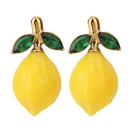 Lemon Dangle Earrings, Cute Lemon Accessories Lovely Fruit Green Leaf Stud Earrings for Women Festival Party Cosplay