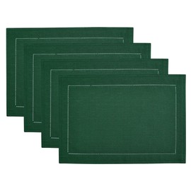 Elrene Home Fashions Alison Eyelet Border Design Cloth Wrinkle Resistant Fabric Placemat, Set of 4, 13"x19", Forest