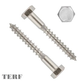 TERF® M8 X 120mm Coach Screws Hex Head Stainless Steel A2 (304) Coach Screw M8 (8mm) X 120mm Wood Masonry Brick Concrete Wall Fixing Lag Screw Bolts - Pack of 4