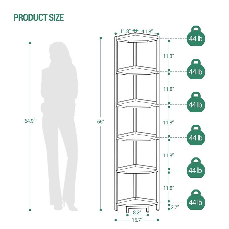 Hzuaneri Corner Shelf Stand, Corner Bookshelf, Storage Standing Shelf Unit