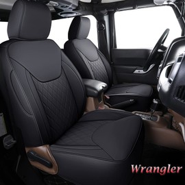Coverado Jeep Wrangler Seat Covers Full Set, Waterproof Leather Car Seat Cover for Jeep Wrangler 4-Door Protect Seat Cushion Compatible with 2007-2017 Jeep Wrangler JK Unlimited 4-Door (Black)