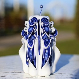 Carved Candle Blue 5''-Hand Carved Candles Christmas-Oscar Candles