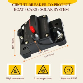 80 Amp Circuit Breaker with 6 AWG 1/4" Ring Terminal for Boat Trolling Motor Marine ATV Trailer Vehicles Stereo Audio Electronic Battery Solar System Inline Fuse Waterproof Manual Reset 12V-48V DC