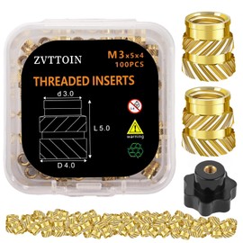 Heat-Set Threaded Inserts, M3×5×4mm Brass Heat Set Insert M3 Female Thread Metric Knurled Nuts,for Plastic and 3D Printing Components (M3*5 * 4(100pcs))