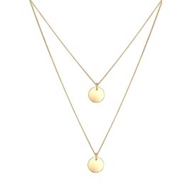 Elli Women's Necklace with Plate Pendant 2-Layered Circle in 925 Sterling Silver 45 cm Long - Gold, size: 45 cm