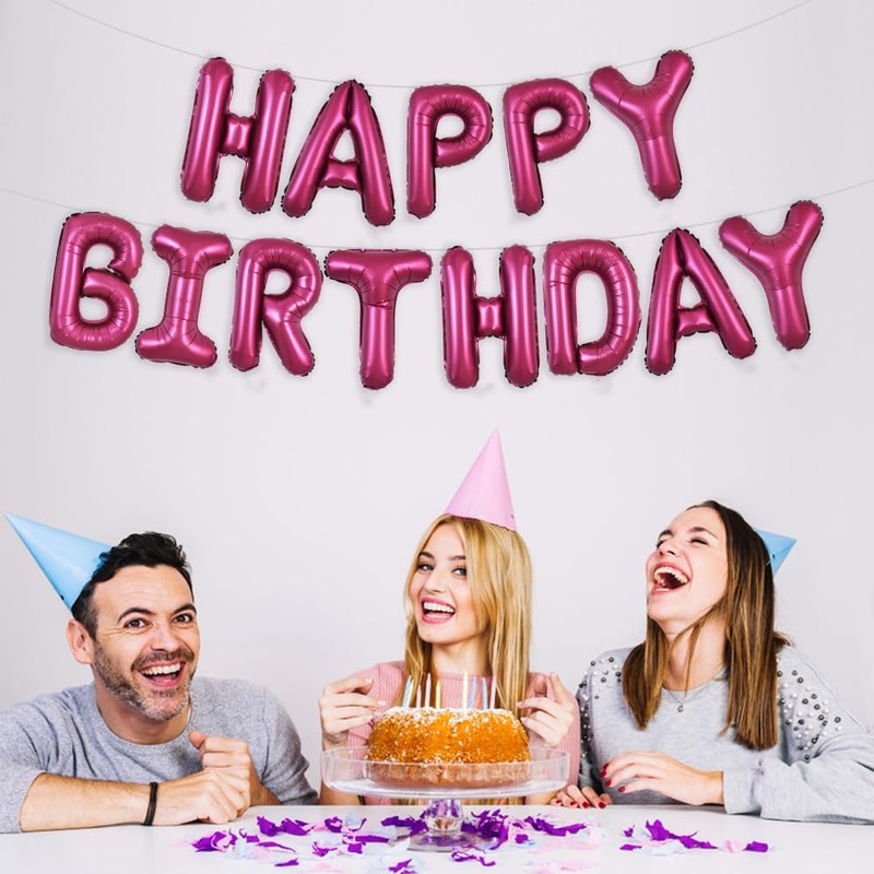 TONIFUL Happy Birthday Balloons Banner with Ribbon Straw,16 Inch Mylar