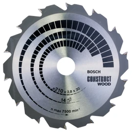 Bosch 2608640634 Wood Construct Circular Saw Blade, 210mm x 2.8mm x 30mm, 14Teeth, Silver