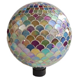 Very Cool Stuff Copper Penny Wave Tile Gazing Globe, 10 inches - Handcrafted Mosaic Glass Décor with Hanging Chain for Garden, Patio & Home