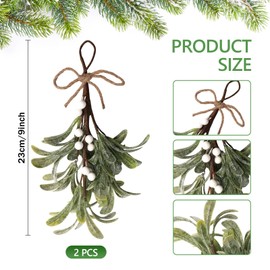 Christmas Mistletoe Decor,2Pcs Christmas Artificial Mistletoe Picks Fake Mistletoe Decoration Branches with White Berries Mistletoe Rope Bow Mistletoe Hanging Ornament for Christmas Party Decorations